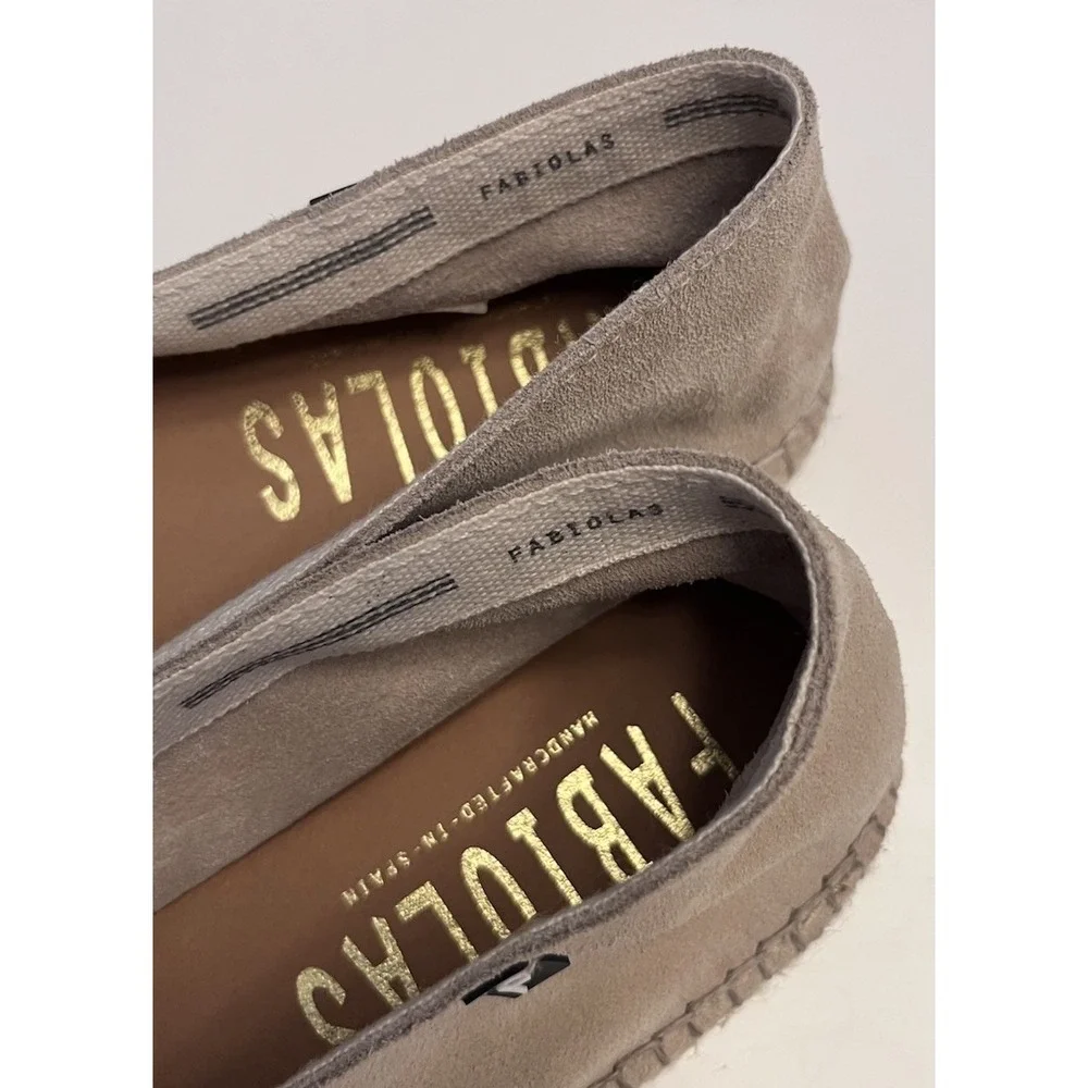 New FABIOLAS Sz 9 40 Espadrilles Suede Embroidered Flats Beige Tan Anthropologie